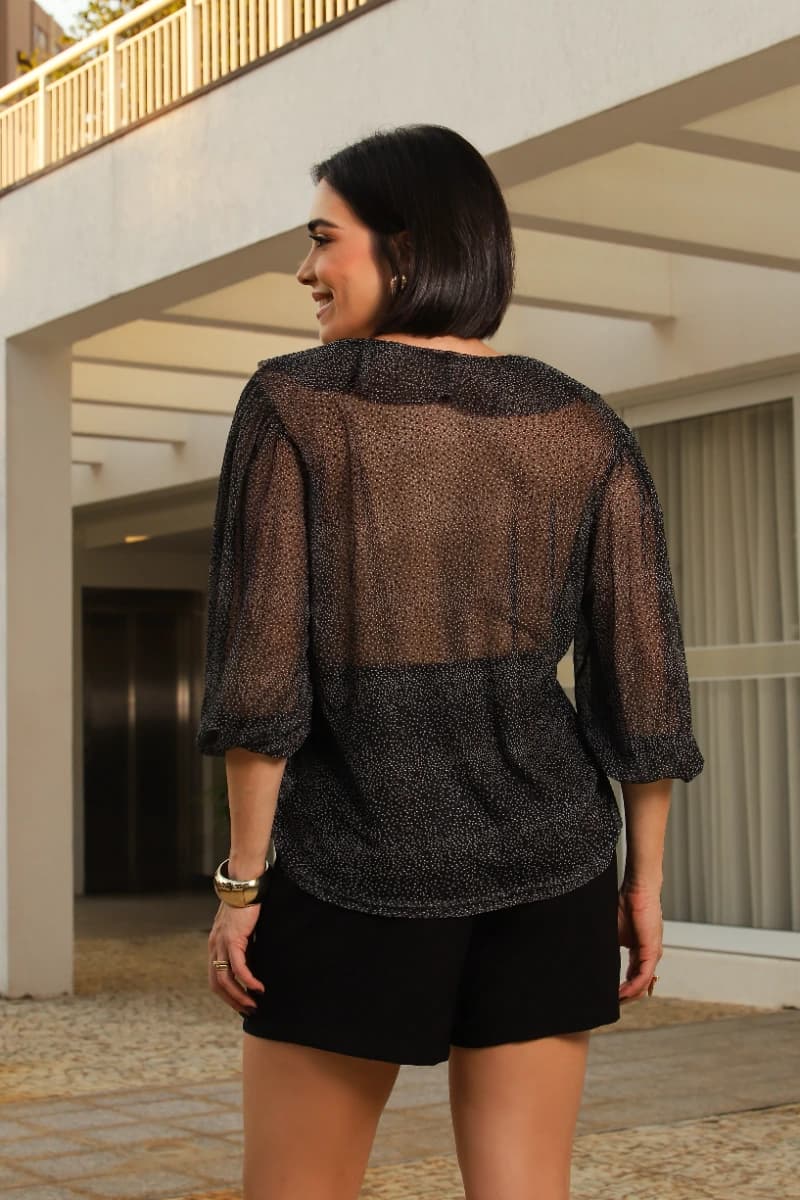 Blusa Babado Tule Poá Flocado 3